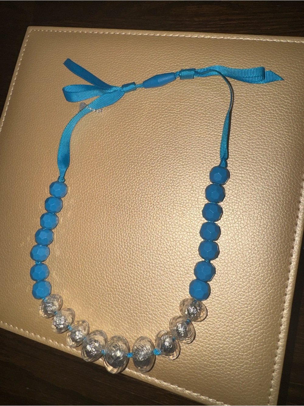Blue Beaded Ribbon Necklace - Women Jewelry